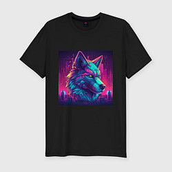 Мужская slim-футболка Волк в неоновом свете