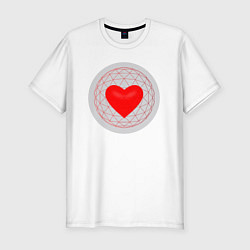 Футболка slim-fit Красное сердце с серым фоном, цвет: белый