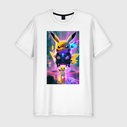 Футболка slim-fit Stand of Pikachu - city fantasy, цвет: белый
