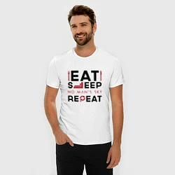 Футболка slim-fit Надпись: eat sleep No Mans Sky repeat, цвет: белый — фото 2