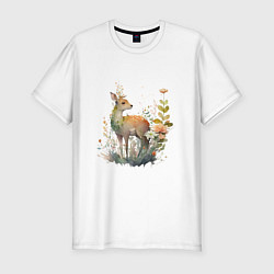 Футболка slim-fit Акварельный милый олень, цвет: белый
