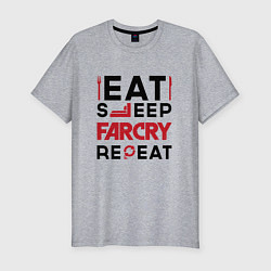Мужская slim-футболка Надпись: eat sleep Far Cry repeat