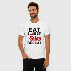 Футболка slim-fit Надпись: eat sleep The Sims repeat, цвет: белый — фото 2