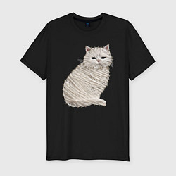 Футболка slim-fit Вышивка Кот, цвет: черный