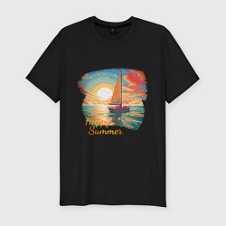 Футболка slim-fit Счастливое яркое лето, цвет: черный