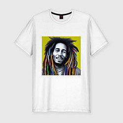 Мужская slim-футболка Разноцветные дреды Боба Марли граффити