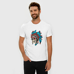 Футболка slim-fit Череп Индейца с перьями, цвет: белый — фото 2