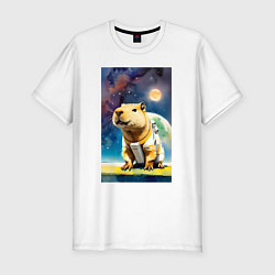 Футболка slim-fit Capybara brave astronaut - neural network, цвет: белый