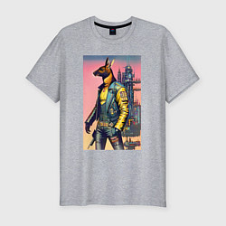 Футболка slim-fit Kangaroo - cyberpunk - neural network - art, цвет: меланж