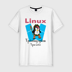 Футболка slim-fit Пингвин линукс в шляпе, цвет: белый