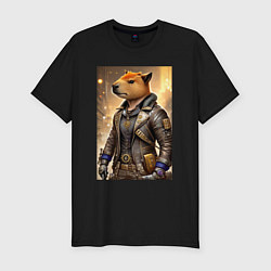 Футболка slim-fit Cool capybara - steampunk - neural network, цвет: черный