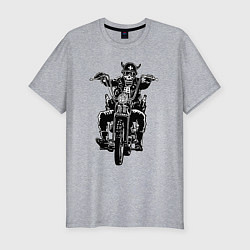 Футболка slim-fit Skull biker with beer, цвет: меланж