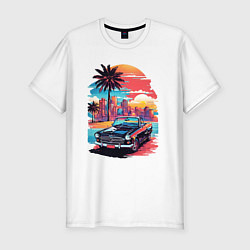 Футболка slim-fit Автомобиль на пляже, цвет: белый