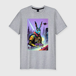 Футболка slim-fit Brave hare - cyberpunk - neural network, цвет: меланж