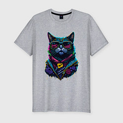 Футболка slim-fit Панк кот в очках, цвет: меланж