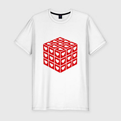 Мужская slim-футболка Куб с сердечками