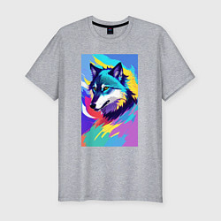 Футболка slim-fit Wolf - pop art - neural network, цвет: меланж