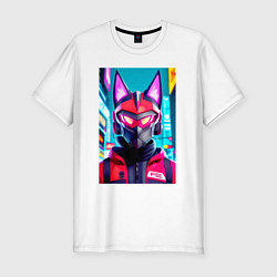 Футболка slim-fit Cyber fox - neural network, цвет: белый