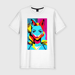 Футболка slim-fit Fox girl - pop art - neural network, цвет: белый