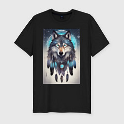 Футболка slim-fit Шаман волк, цвет: черный
