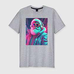Мужская slim-футболка Модный Санта в неоновом свете