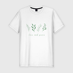 Мужская slim-футболка Зеленые растения мир и любовь