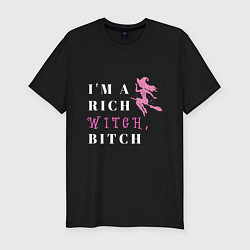 Мужская slim-футболка Надпись Im a rich witch bitch