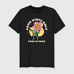 Футболка slim-fit Good vibes only take it easy, цвет: черный