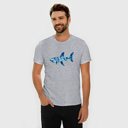 Футболка slim-fit Акула из мозаики цвета моря с надписью shark, цвет: меланж — фото 2