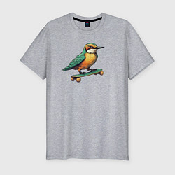 Мужская slim-футболка Птица катается на скейте