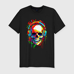 Футболка slim-fit Красочный череп в очках, цвет: черный