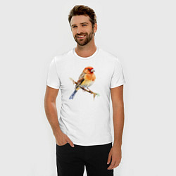 Футболка slim-fit Оранжевая птица на ветке, цвет: белый — фото 2