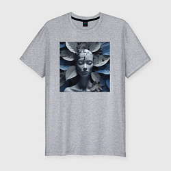 Футболка slim-fit Манекен в серо-синих листьях - нейросеть, цвет: меланж