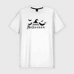 Футболка slim-fit Happy halloween летучие мыши черный, цвет: белый