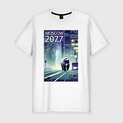 Футболка slim-fit Медведь в большом городе -нейросеть, цвет: белый