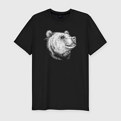 Футболка slim-fit Голова весёлого медведя, цвет: черный
