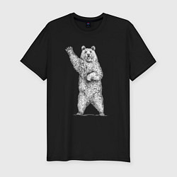 Футболка slim-fit Медведь стоит и машет, цвет: черный