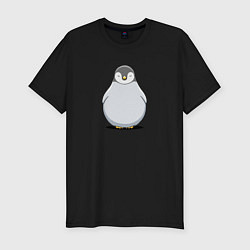 Футболка slim-fit Птенец пингвина мультяшный, цвет: черный