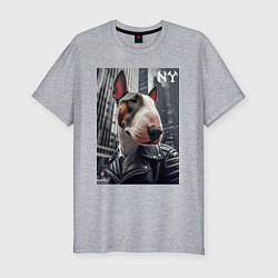 Футболка slim-fit Dude bull terrier in New York - ai art, цвет: меланж