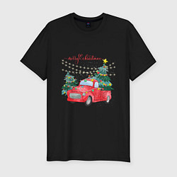 Мужская slim-футболка Красная машинка с елкой