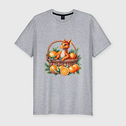 Мужская slim-футболка Оранжевый дракон 2024 как мандарин в корзинке