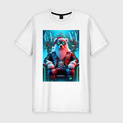 Мужская slim-футболка Медведь на кибер троне - нейросеть
