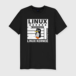 Футболка slim-fit Пингвин программист системы линукс, цвет: черный
