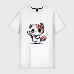 Мужская slim-футболка Милый котенок с ножом
