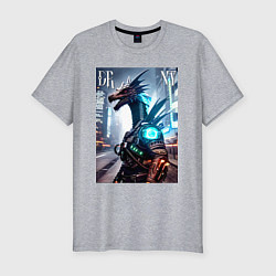 Футболка slim-fit Cool dragon - cyberpunk - ai art, цвет: меланж