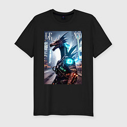 Футболка slim-fit Cool dragon - cyberpunk - ai art, цвет: черный