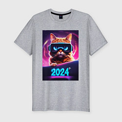 Футболка slim-fit Новогодний кот 2024, цвет: меланж