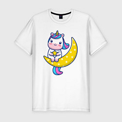 Футболка slim-fit Единорог на луне, цвет: белый