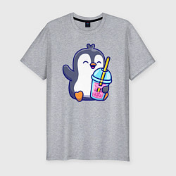 Футболка slim-fit Пингвин с напитком, цвет: меланж