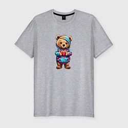 Мужская slim-футболка Медведь с сердечком